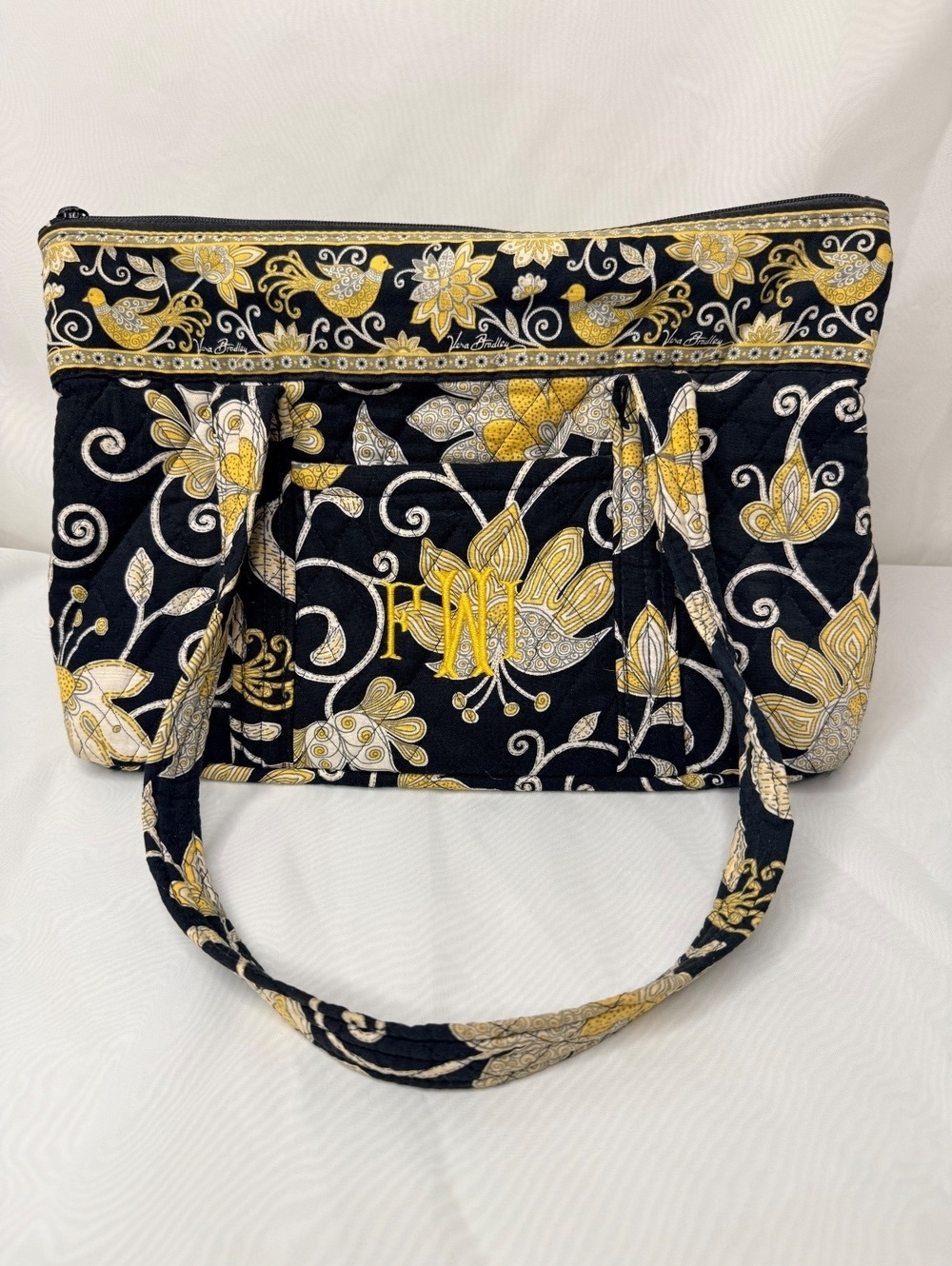 Vera Bradley Yellow Bird Mandy Shoulder Bag Retired Monogram